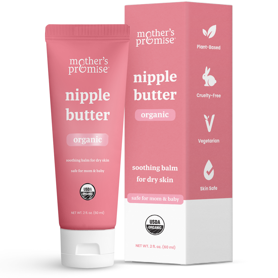 Mother's Promise Organic Nipple Cream for Breastfeeding Mothers | Lanolin Free Nipple Butter, Safe for Nursing Moms & Babies | No Need to Wash Balm for Dry Skin & Breast Feeding, Breastfeeding Essentials, 2oz.