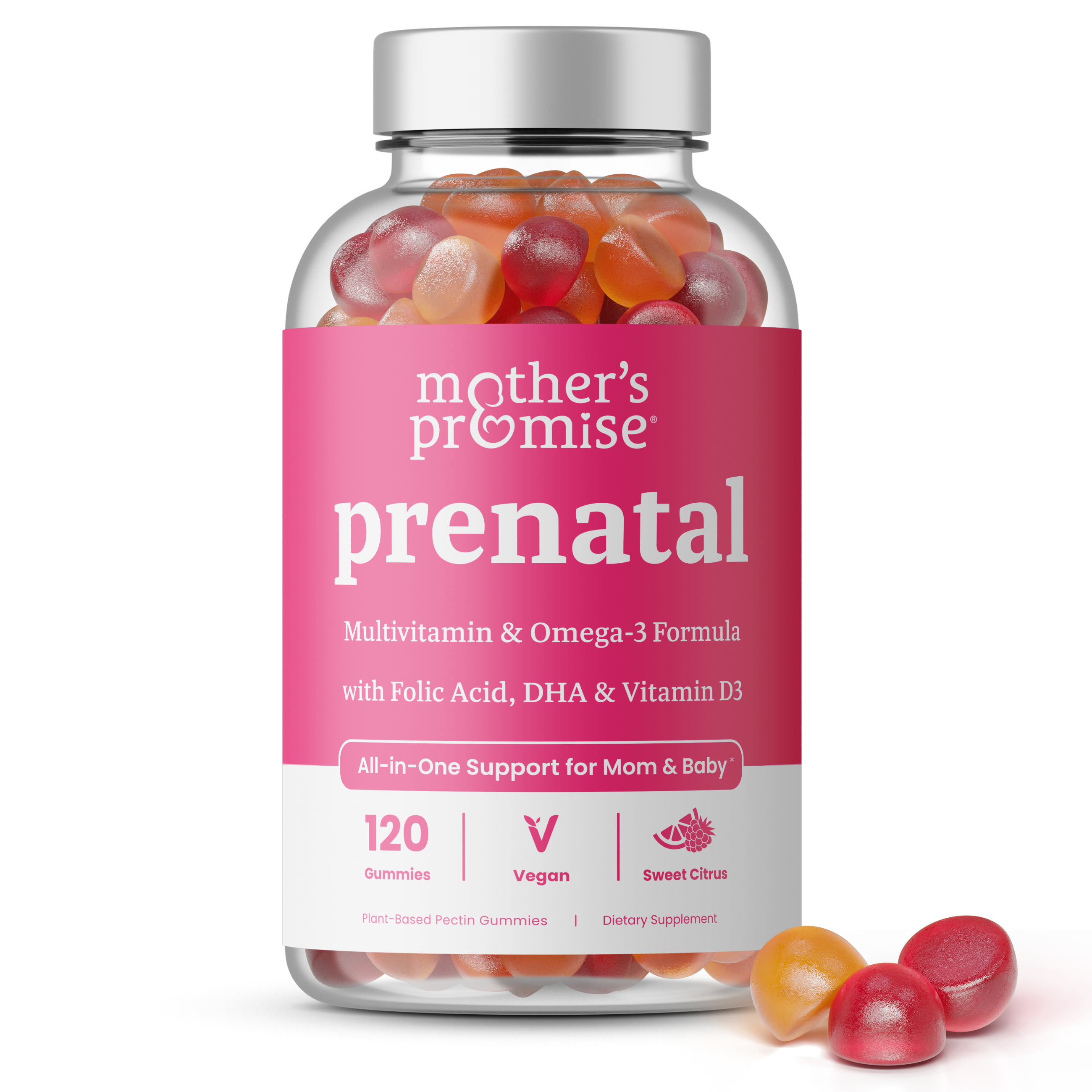 Mother's Promise Prenatal Vitamin Gummies with DHA and Folic Acid | Vegan Prenatal Vitamins for Women with Omega 3, Folate & D3, Pregnancy Vitamins for Fetal Development | Gummy Multivitamin Supplement, 120 Count